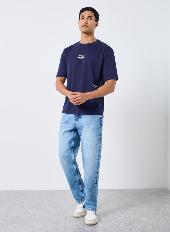 Styli Men Blue Relaxed Fit Washed Jeans - Image 1